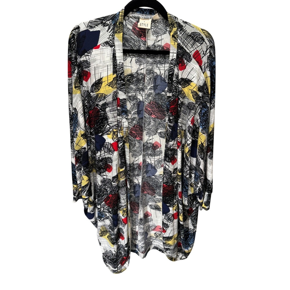 Truth + Style Cardigan Women 2X Multicolor Abstract Graphic Kimono Artsy Bold
